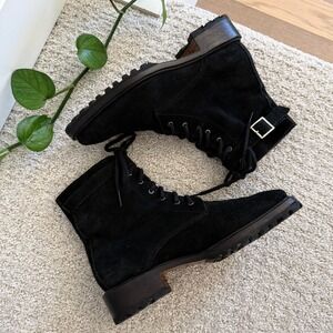 Rachel Comey DAME Black Suede Lace Up Buckle Ankle Boots Women 9 LUXURY COMBAT